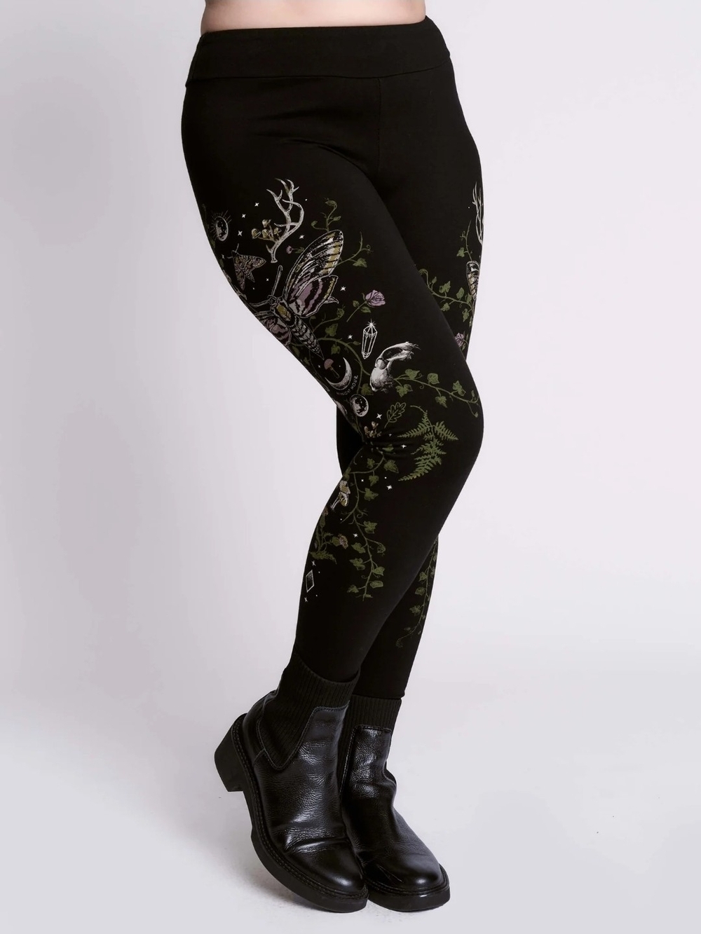 Midnight Hour Plus Forest Witch Black Graphic Leggings